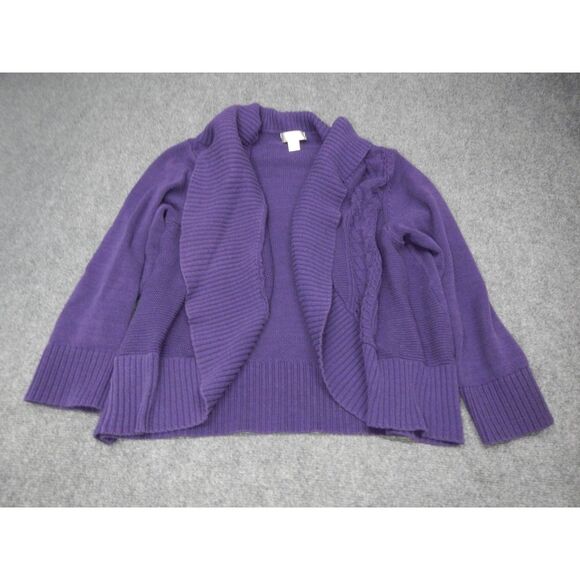 CJ Banks Cable Knit  Cardigan Sweater Plus‎ Size 2X Open Front Purple Ribbed - Picture 1 of 12